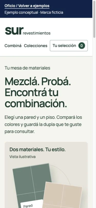 Vista móvil del ejemplo Sur.